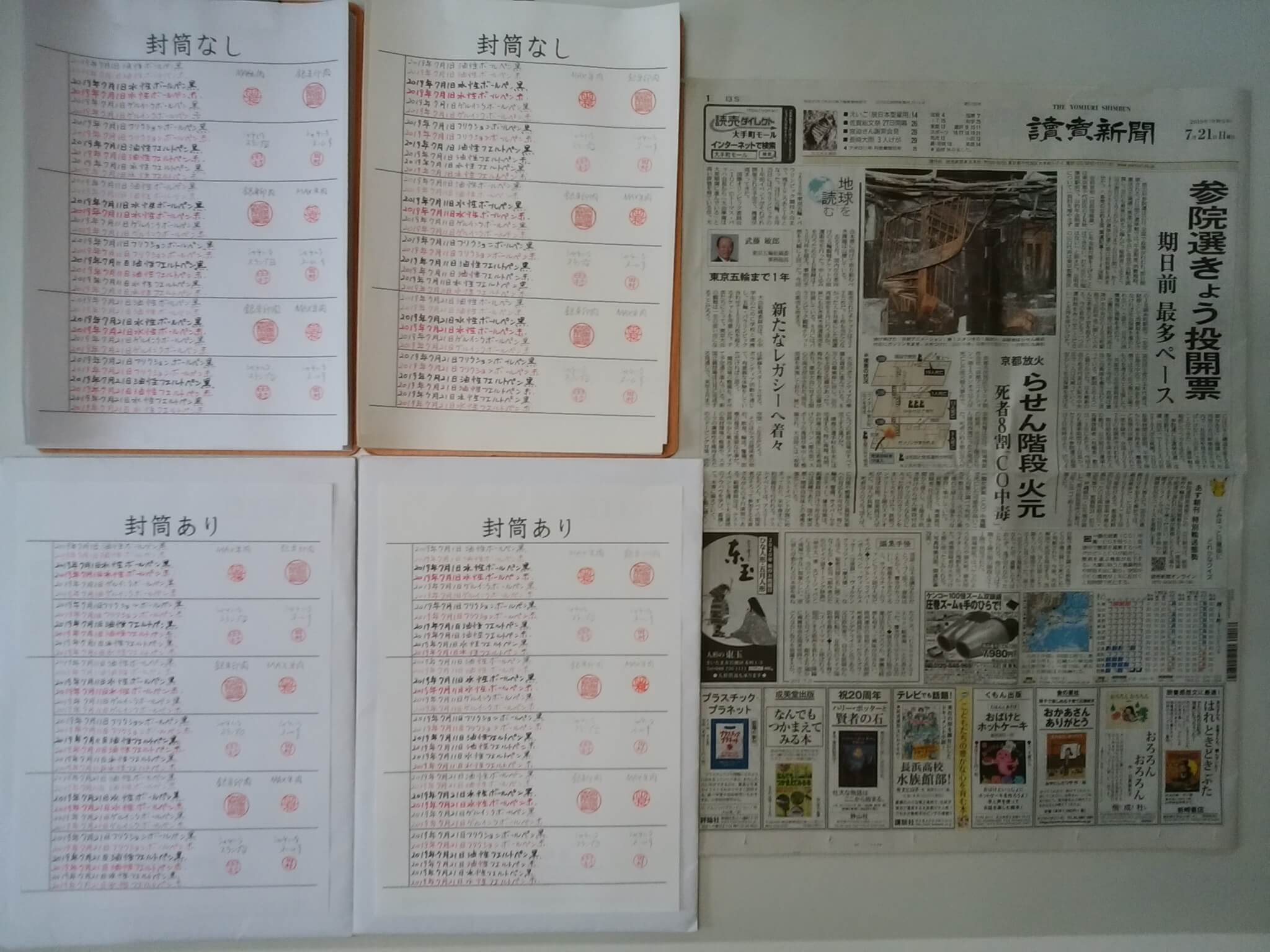 筆跡鑑定の研究用試料の作成2019年7月21日