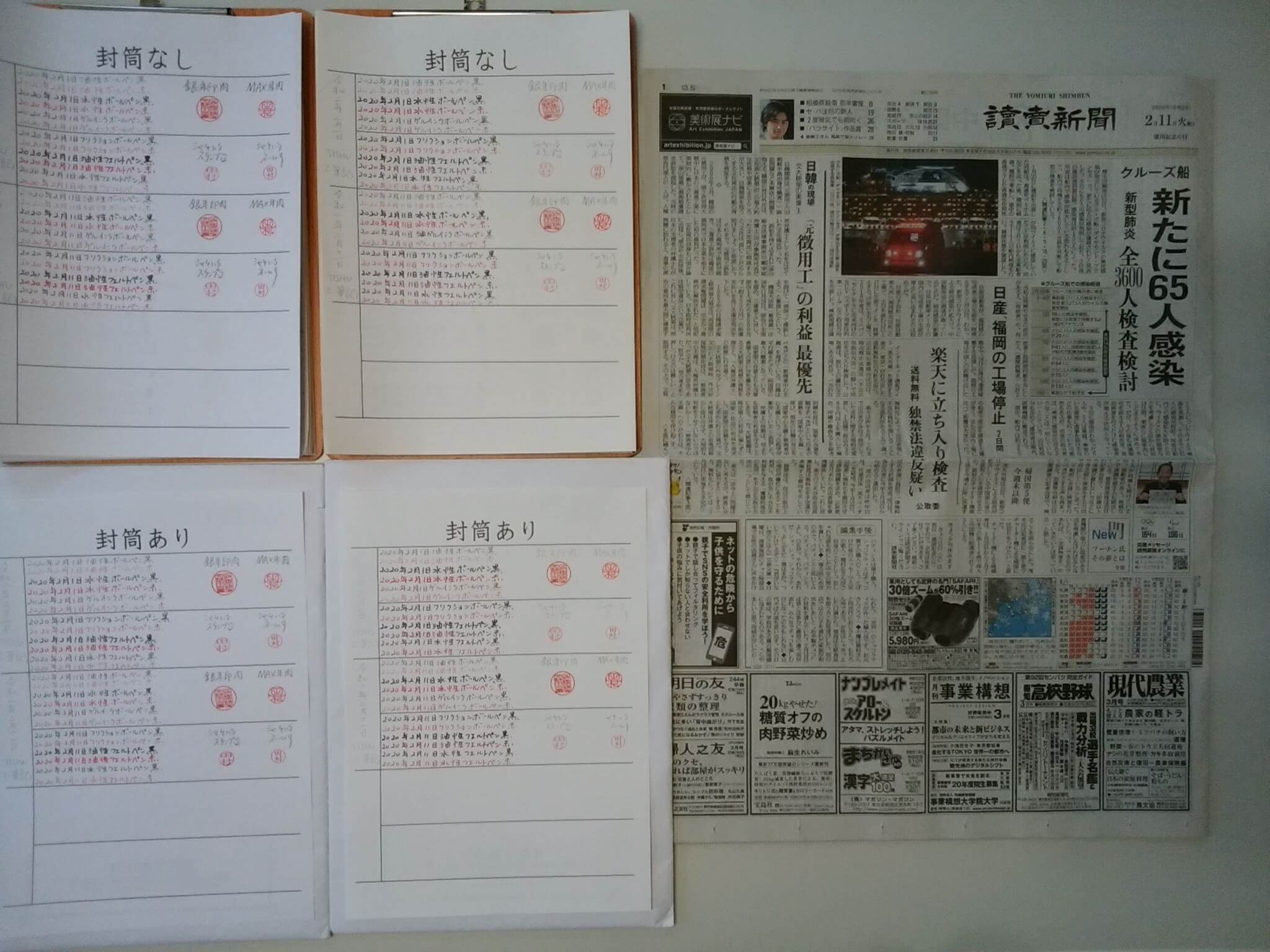 筆跡鑑定の研究用試料の作成 2020年2月11日