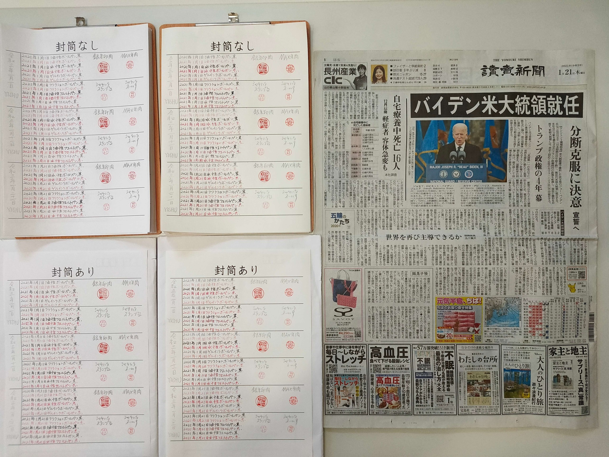 筆跡鑑定と印章鑑定の研究用試料：2021年1月21日