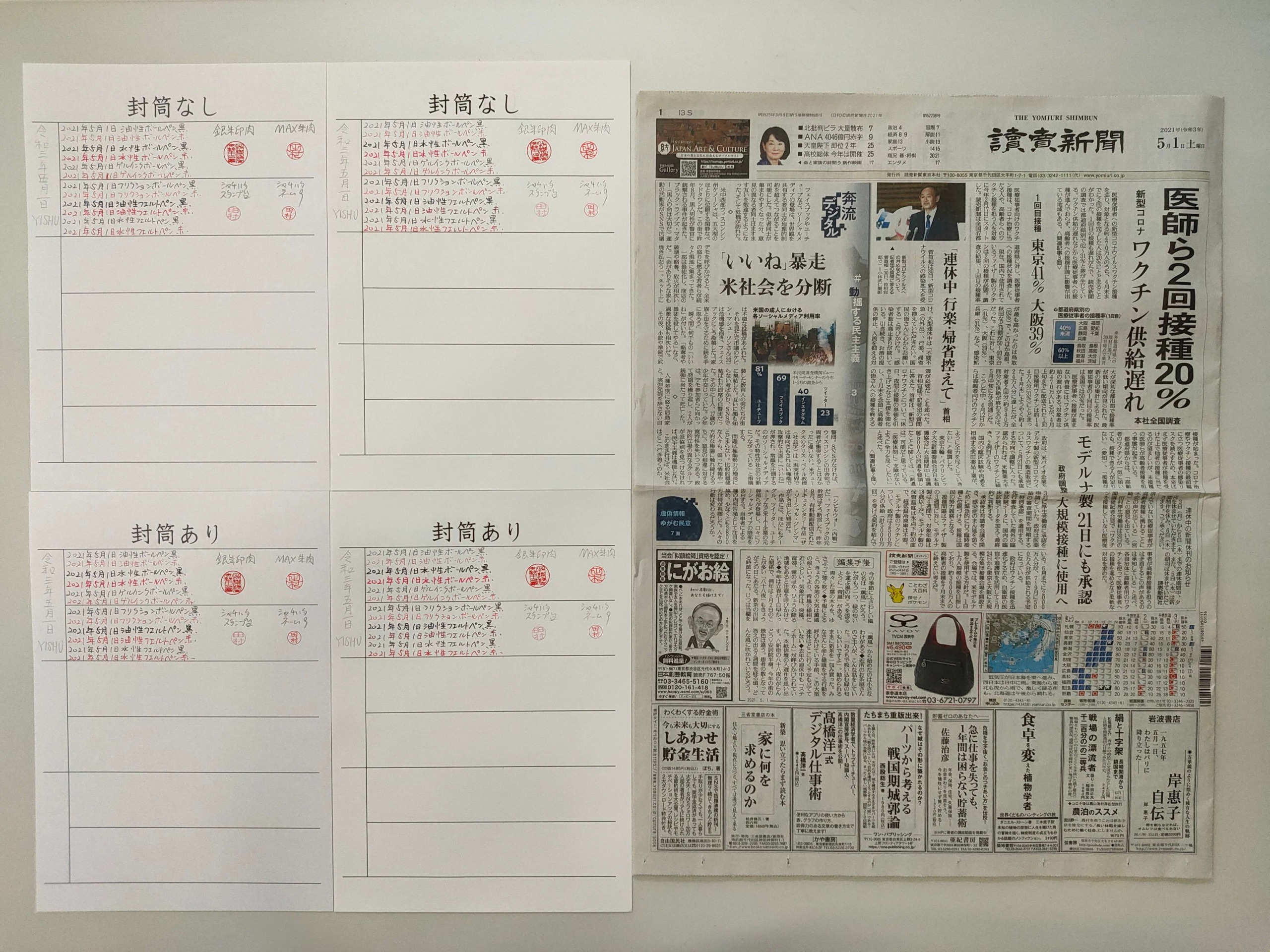 筆跡鑑定と印章鑑定の研究用試料の作成:2021年5月1日
