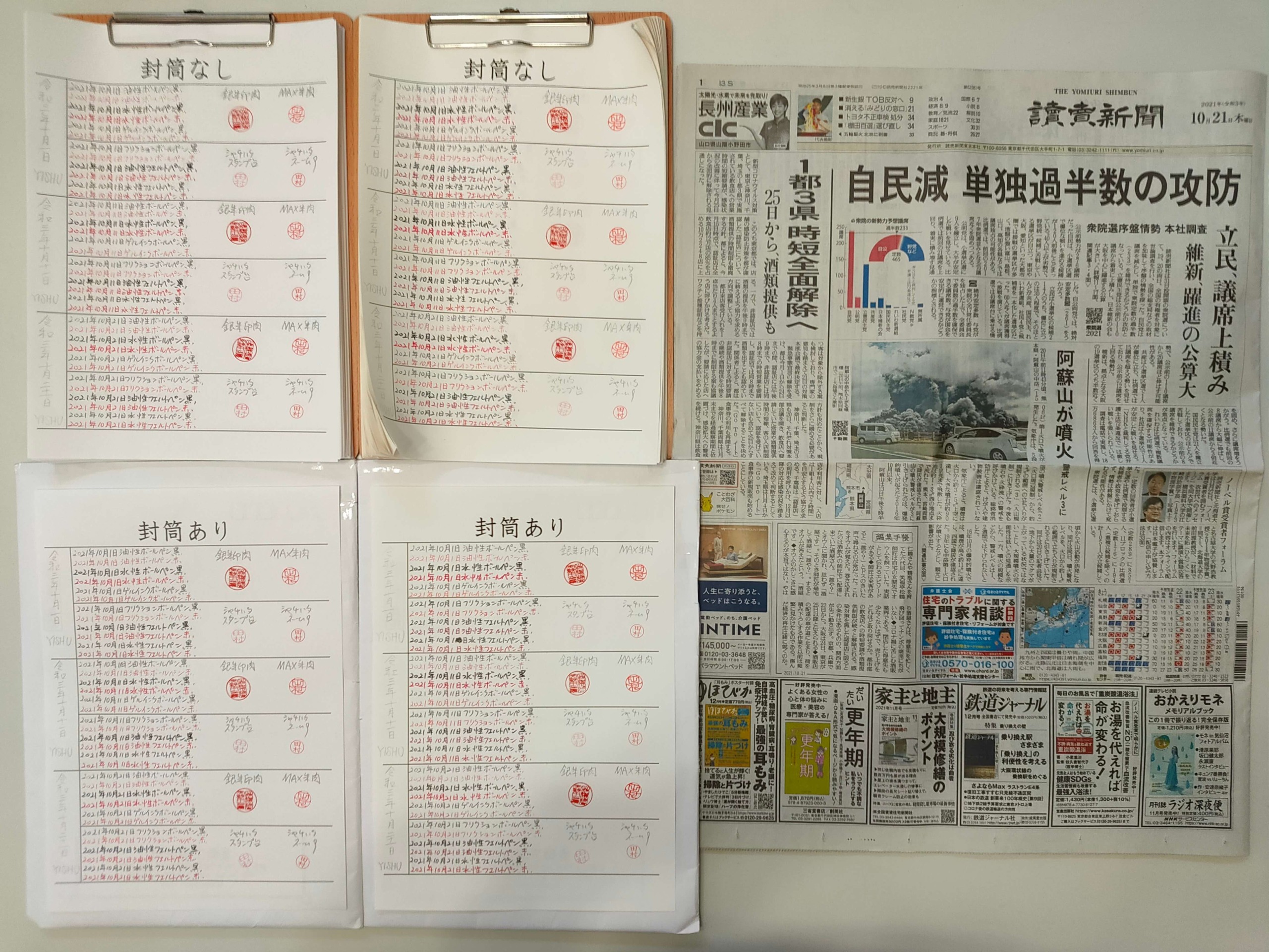 筆跡鑑定と印章鑑定の研究用試料の作成:2021年10月21日