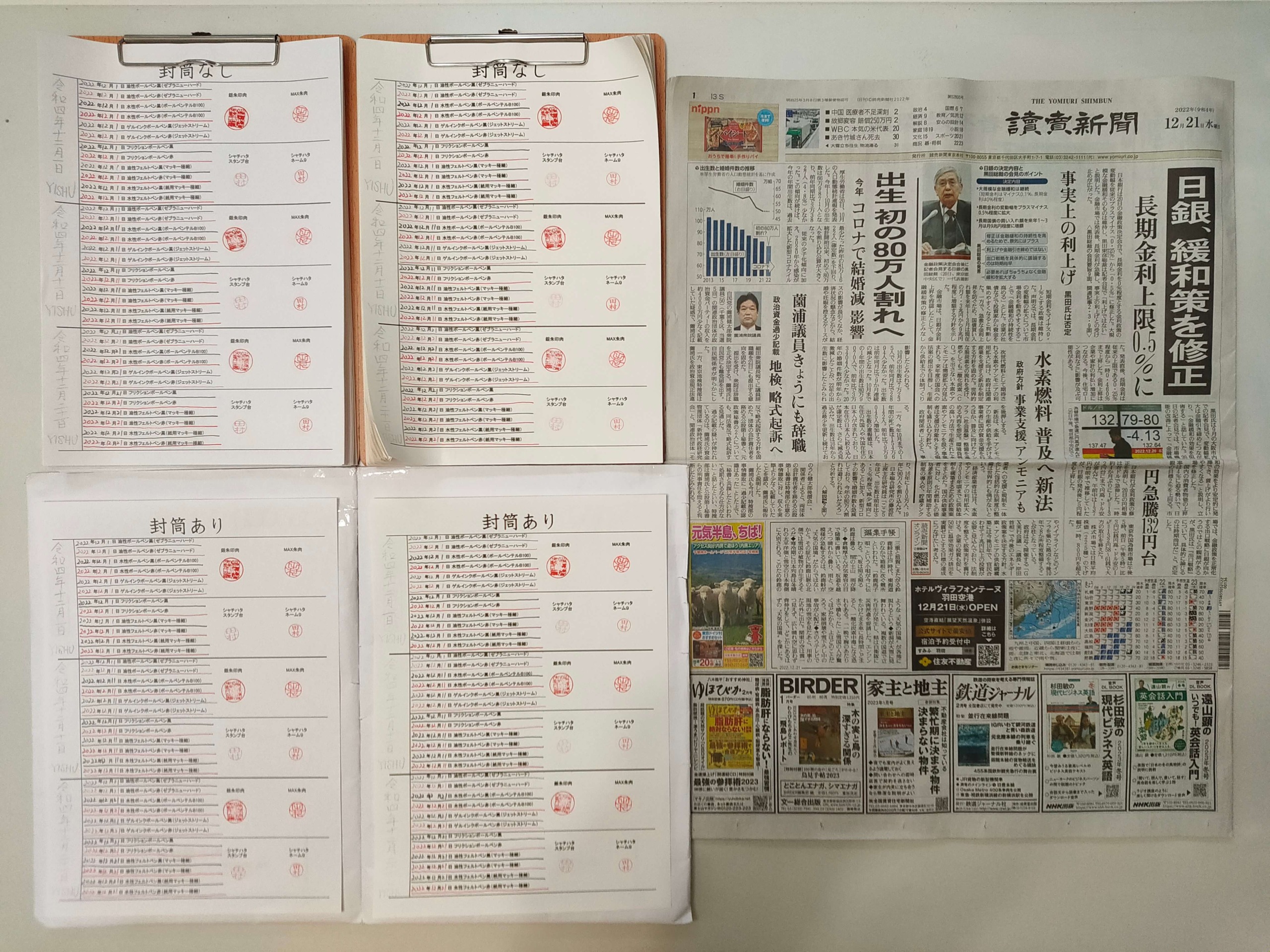 筆跡鑑定と印章鑑定の研究用試料の作成:2022年12月21日