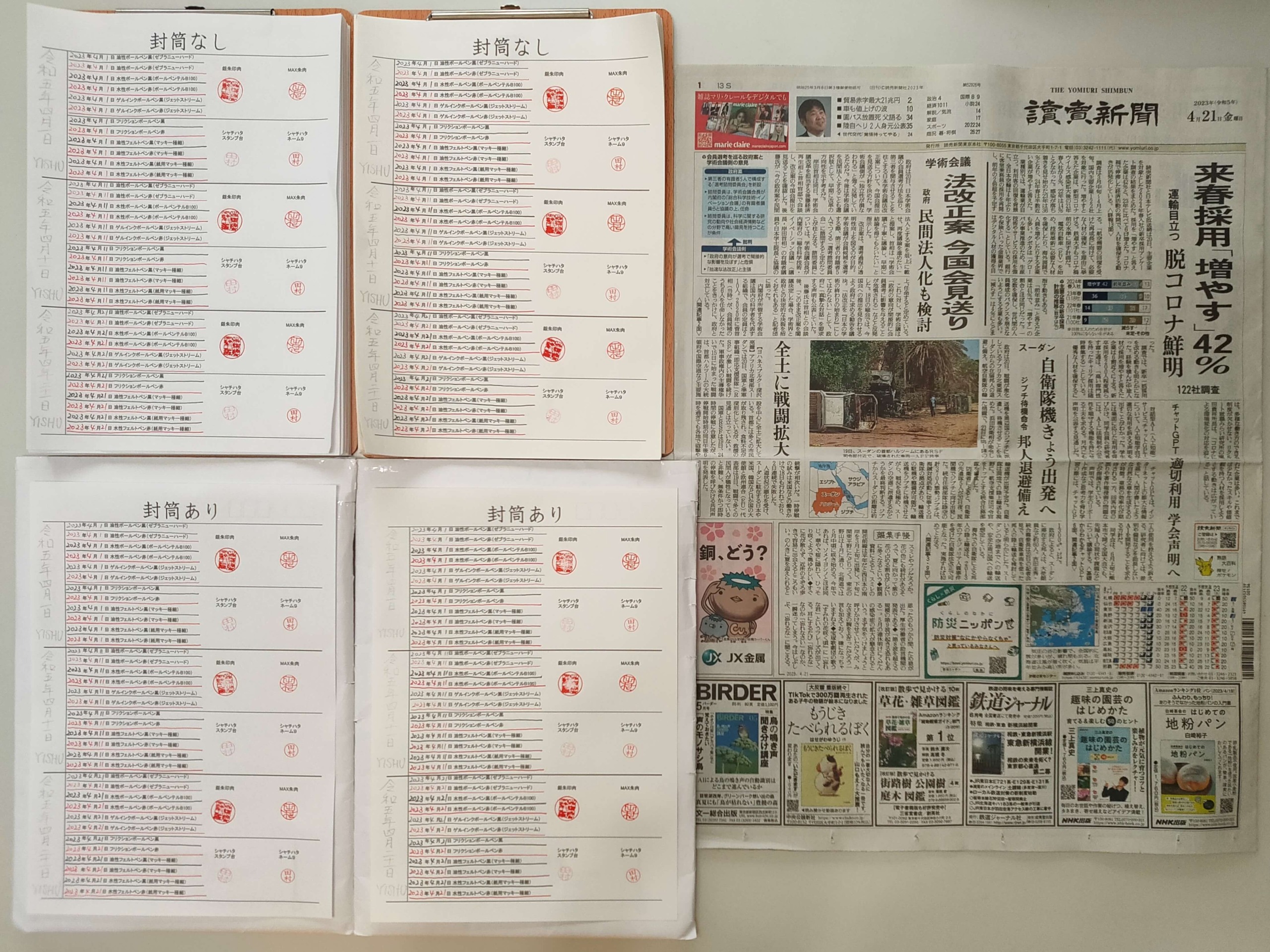 筆跡鑑定と印章鑑定の研究用試料の作成:2023年4月21日