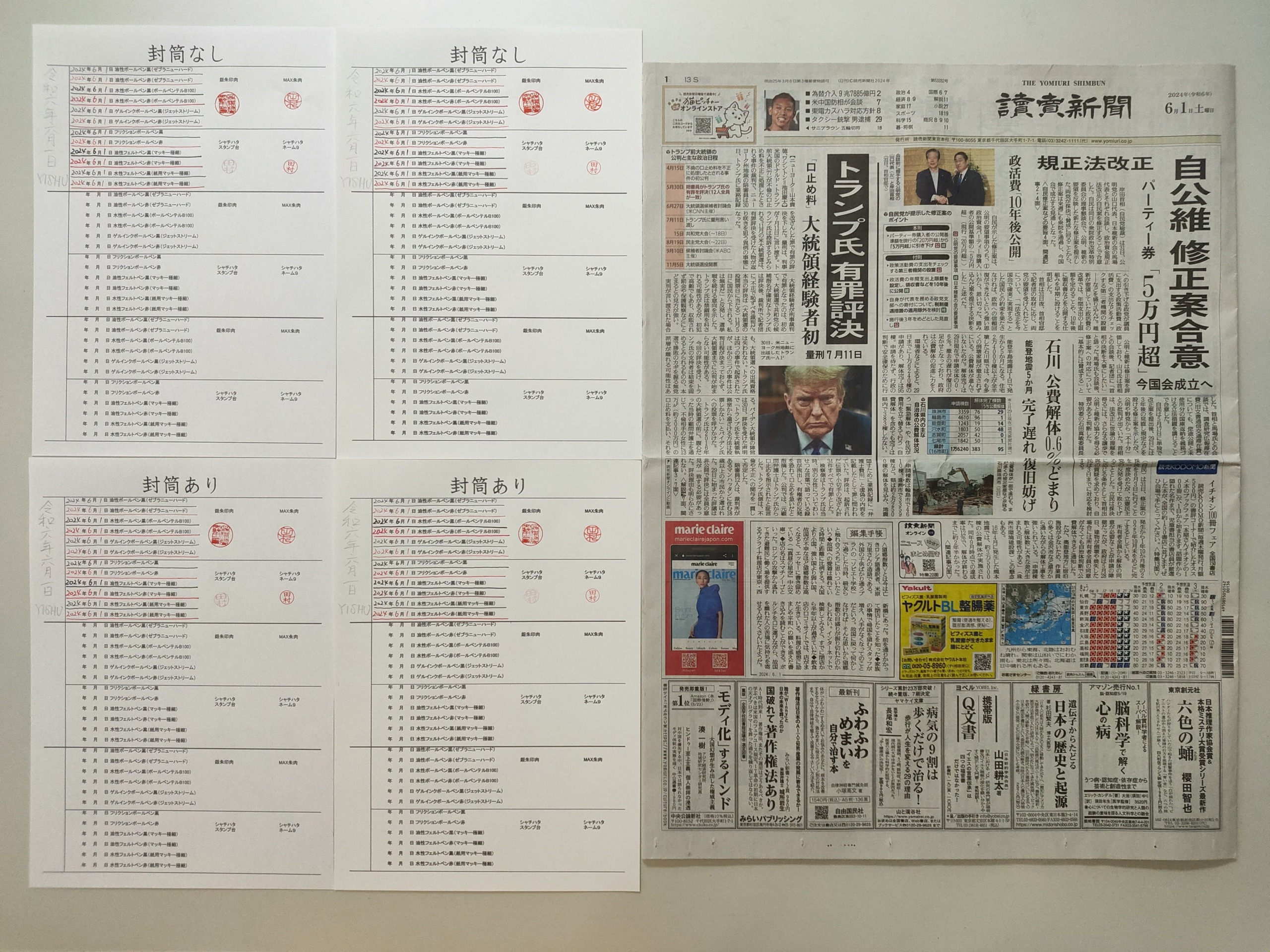 筆跡鑑定と印章鑑定の研究用試料の作成:2024年6月1日