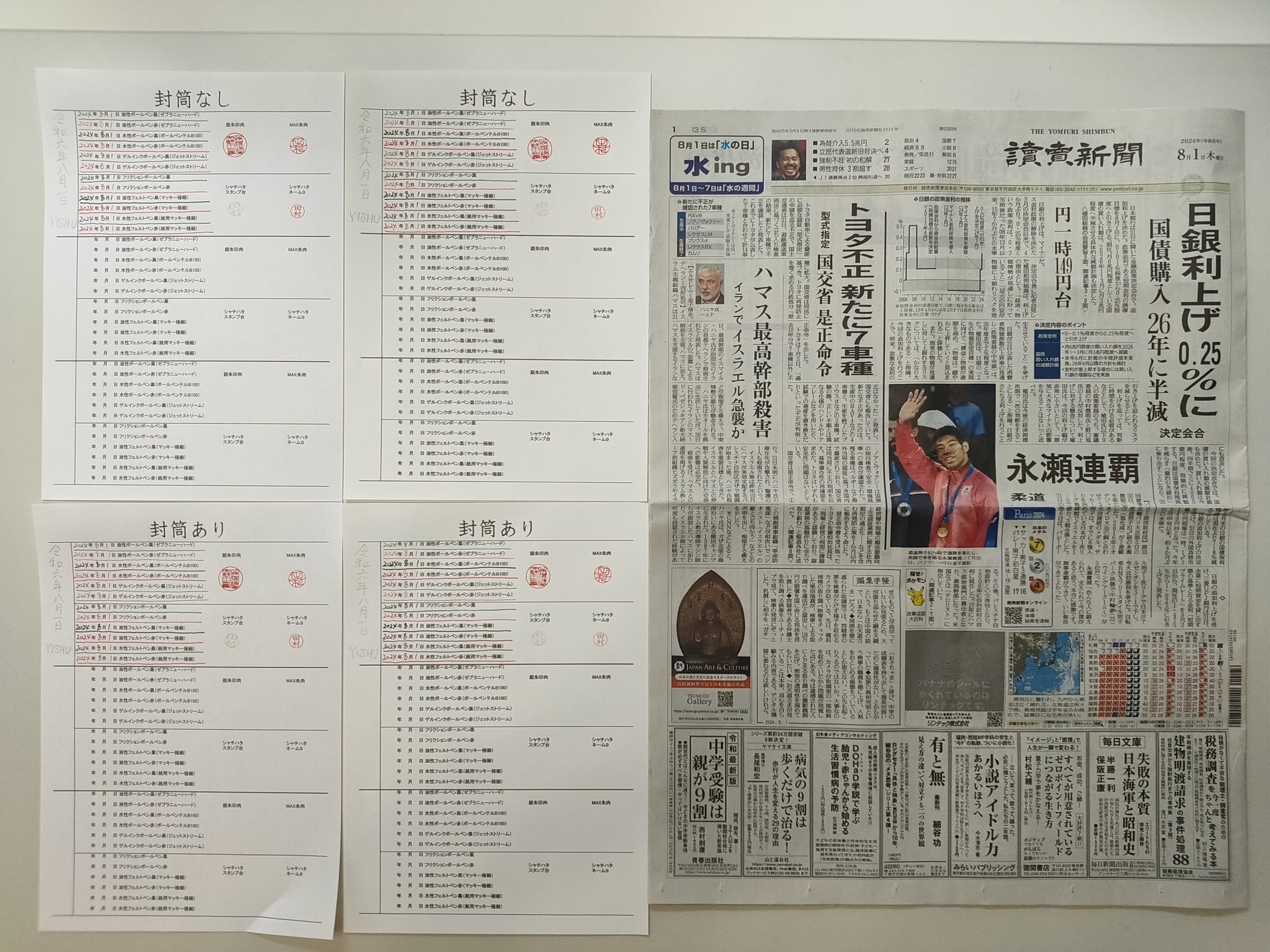 筆跡鑑定と印章鑑定の研究用試料の作成:2024年8月1日
