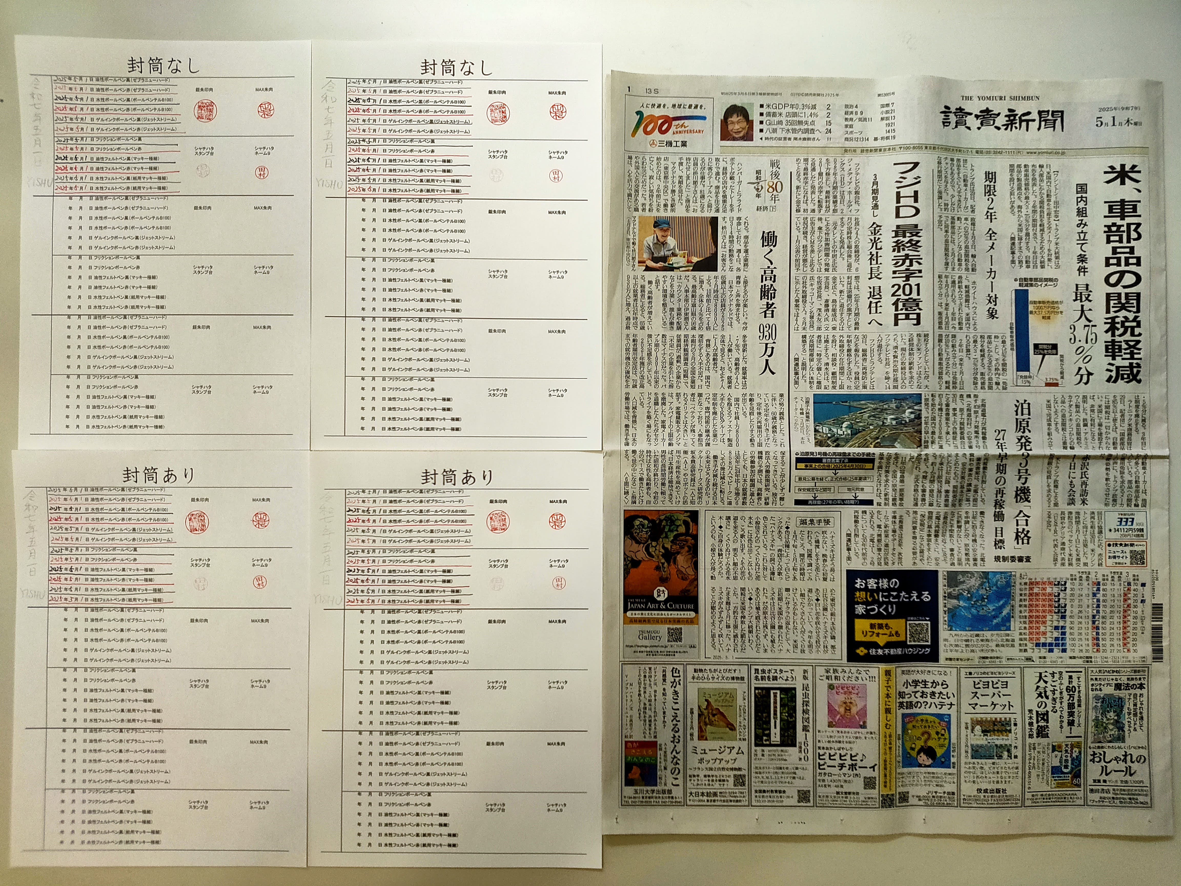 筆跡鑑定と印章鑑定の研究用試料の作成:2025年5月1日