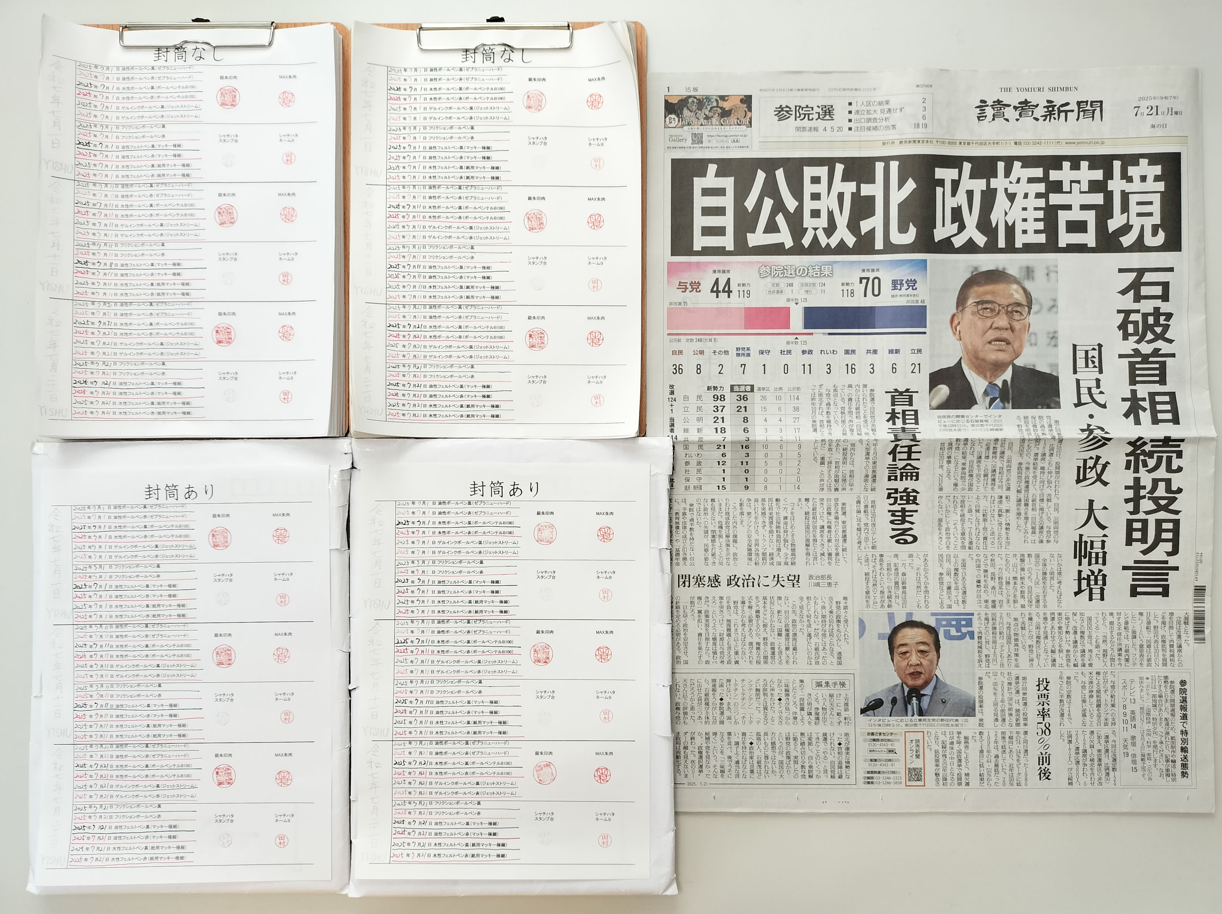 筆跡鑑定と印章鑑定の研究用試料の作成:2025年7月21日