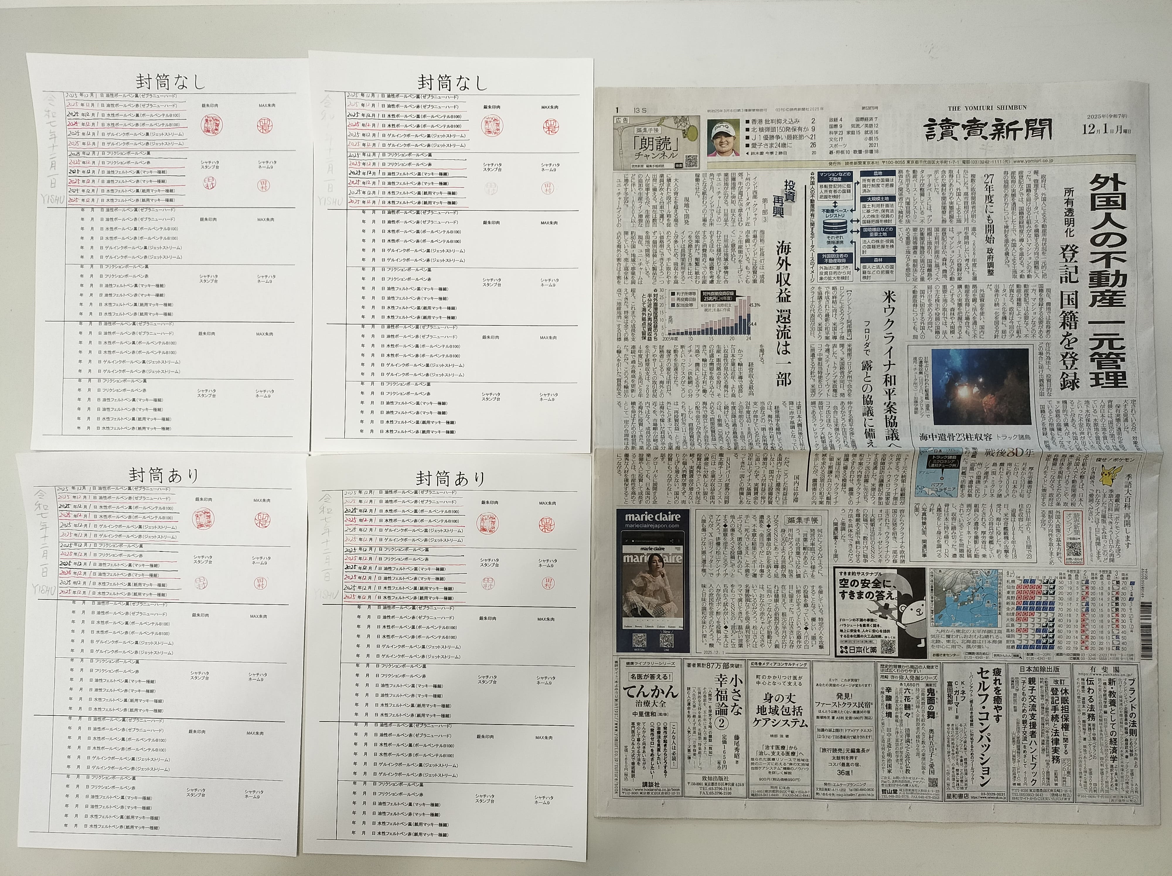 筆跡鑑定と印章鑑定の研究用試料の作成：2025年12月1日