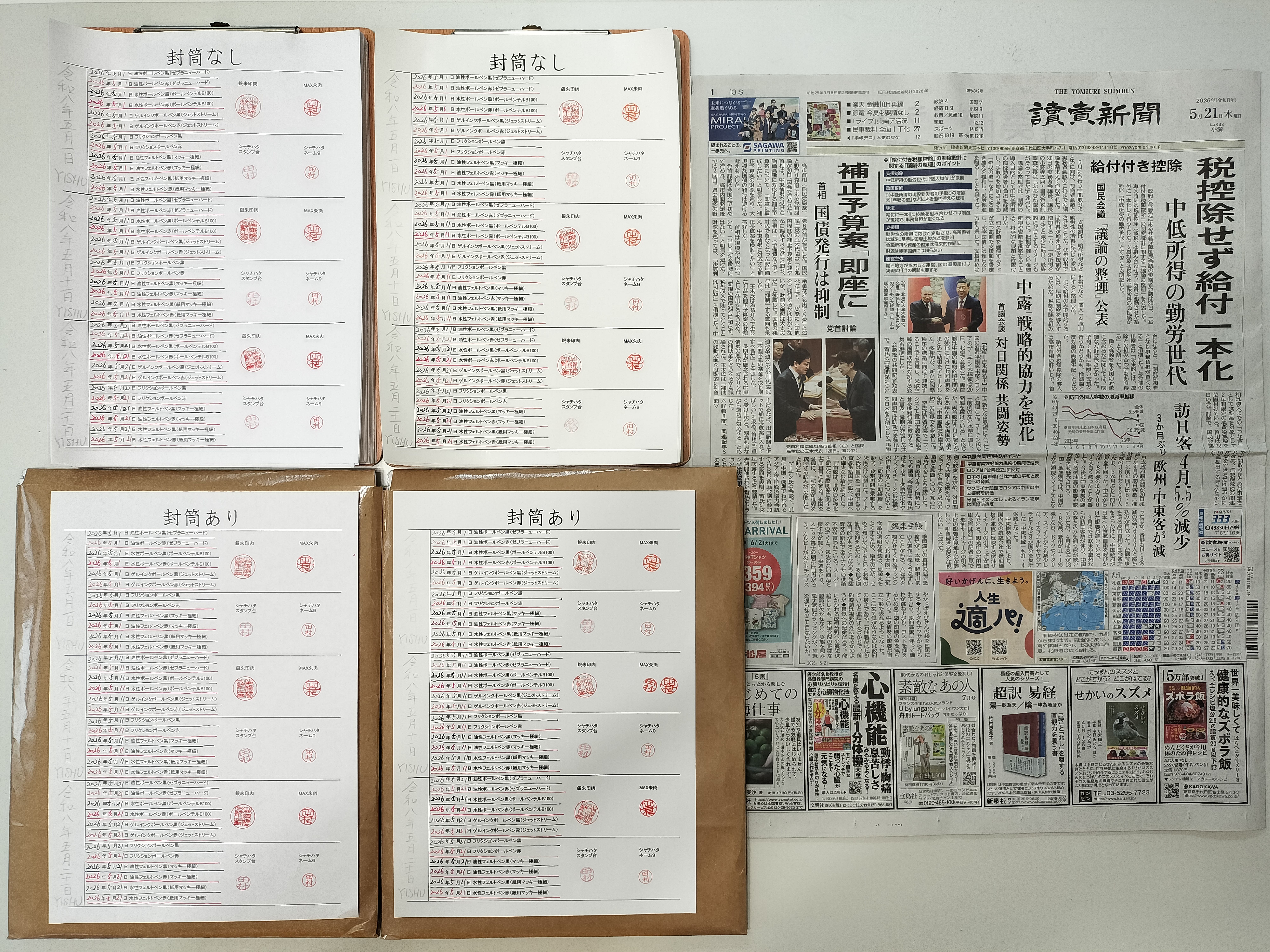 筆跡鑑定と印章鑑定の研究用試料の作成:2026年5月21日