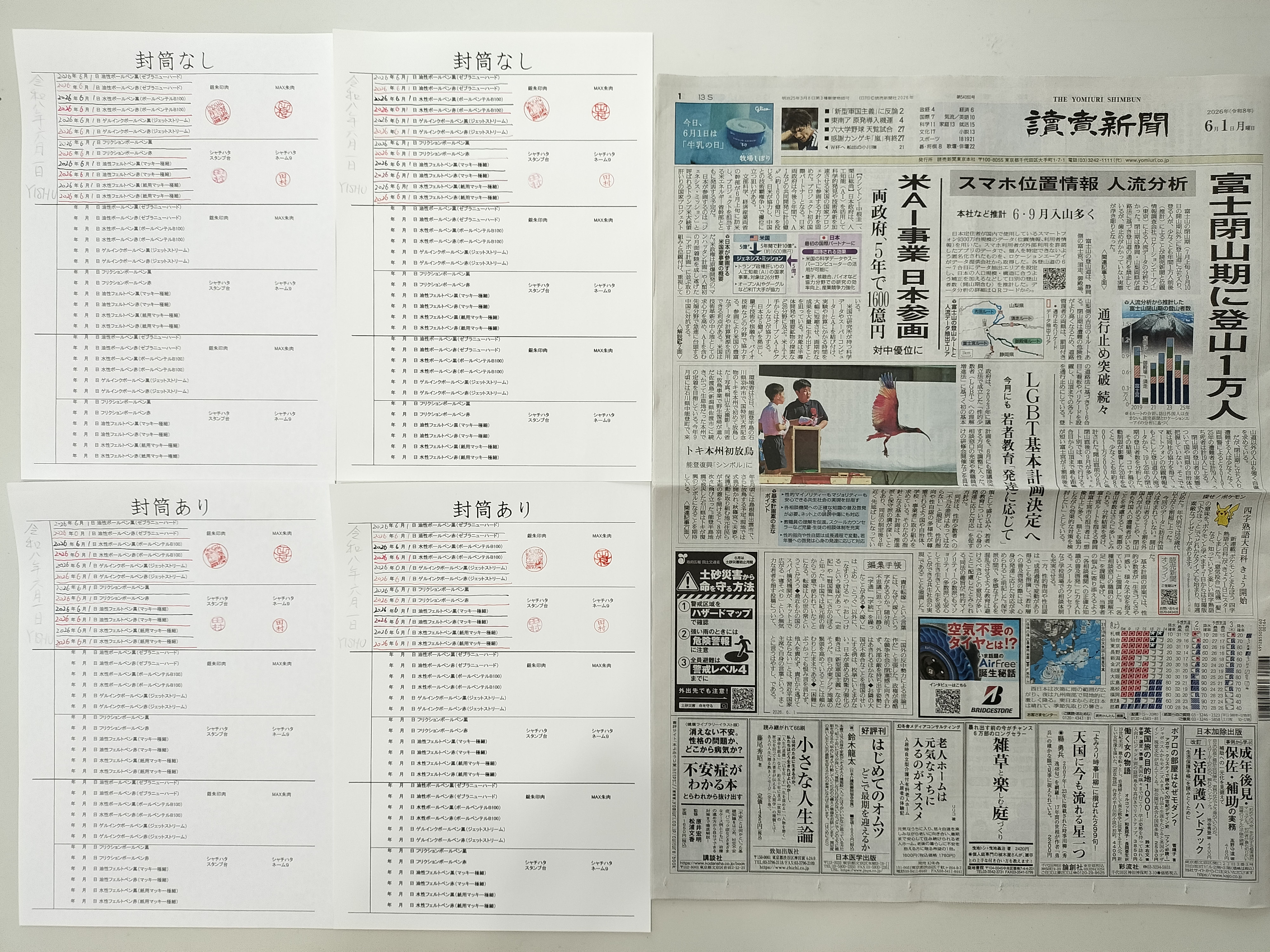 筆跡鑑定と印章鑑定の研究用試料の作成:2026年6月1日